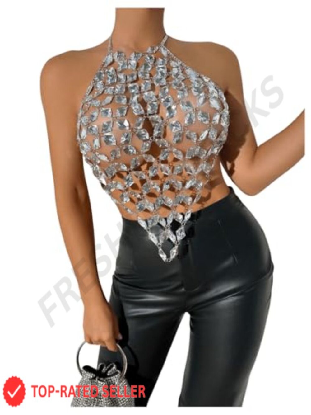 Diamond Halter Backless Rave Crop Top Sexy Party Clubwear